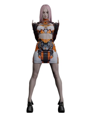 HAUTICO Rave Party Crop Top Set for Women, Burning Man Clothings, Costumes for Music Festivals, Dance Performance Outfits (XL, Cyber Orange D9)
