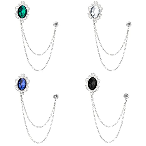 4-Pack Men's Lapel Diamond Chain Brooches Lapel Pin for Men Suit Accessories Gem Fringe Tie Pins Chain Collar Dress Corsage Badges The Best Gifts for Father's Day on Valentine's Day