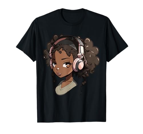 Anime and Music Black Girl Anime Merch Afro African American T-Shirt