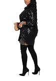 Sequin Dress for Women Sparkle Glitter Evening Lapel Collar Button Down Casual Blouse Top Shirt Dresses 1-Black X-Large