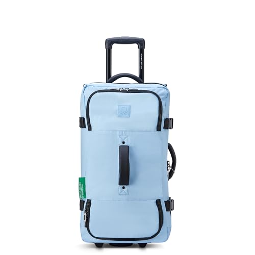 United Colors of Benetton Now Two Wheeled Rolling Duffel Bag, Light Blue, Checked Luggage 24 Inch