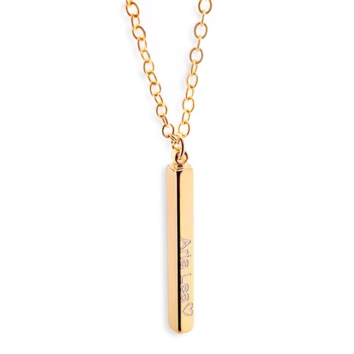 Men's Vertical ID Name Bar Necklace Custom Personalized Engraved Pendant Meaningful and Stylish 16K Gold Silver Rose Gold Plated Gift for Men