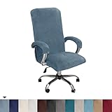 Velvet Plush Stretch Computer Office Chair Cover with Armrest,Solid Color Spandex Slipcover Protective,Removable Stretchable Universal Desk Chair Covers Rotating Chair (NOT Chair),Gray Blue,XL