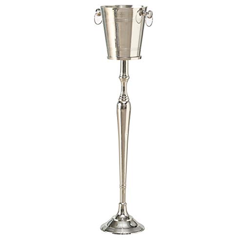 Old World Luxurious Grand Hotel Champagne Bucket with Tall Stand, Silver Aluminum Nickel, 42 Inches Tall, 2 Piece Set