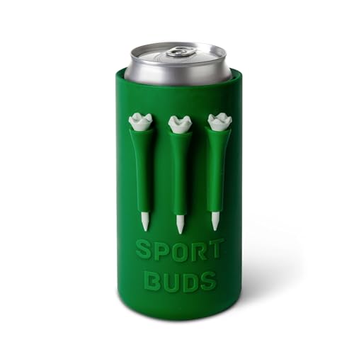 The Beer Caddie Golf Can Cooler | Fits 12oz/16oz Cans | Insulated Silicone with 3 Tee Holders | Fun Golf Gift for Men, Durable & Portable | Masters Green by SportBuds