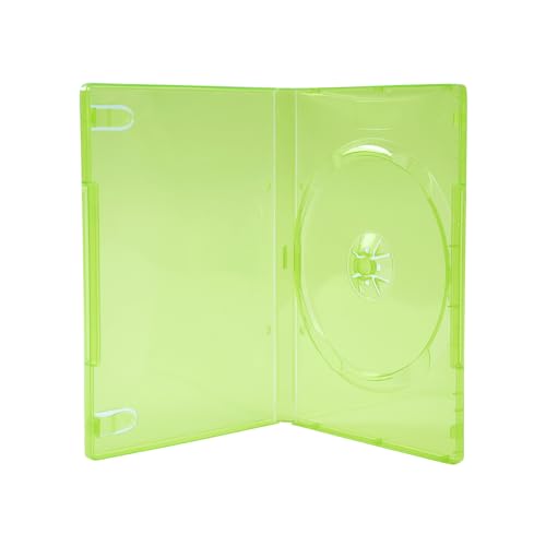 Maxtek 14mm Transparent Green Standard Single Capacity DVD Case with Outter Clear Sleeve Compatible for Xbox Game Discs, 25 Pieces Pack