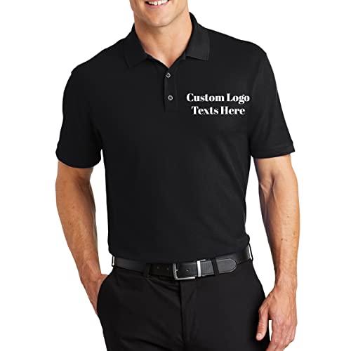 INK STITCH K100 Men Custom Stitching Embroidery Logo Text Design Your Own Core Pique Polo Shirts - Black (XL)