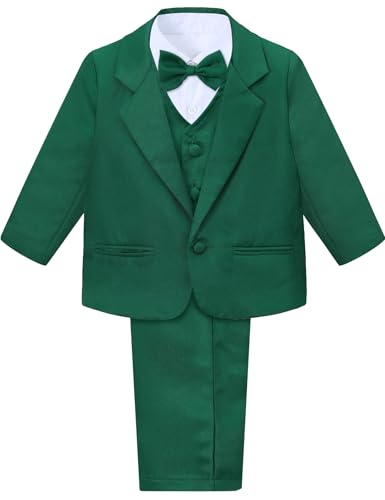 A&J DESIGN Baby Suit Toddler Boys Tuxedo Kids Formal Wedding Christmas Dress Ring Bearer Outfit Green 12-18 Months