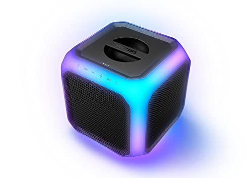 PHILIPS X7207 Bluetooth Party Cube Speaker with 360° Party Lights - Link up to 50 Speakers, Black