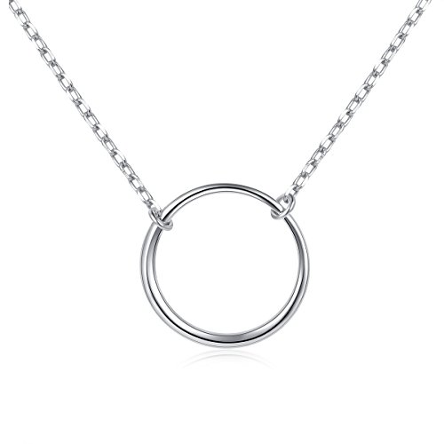 Ladytree S925 Sterling Silver Circle Necklace for Women Dainty Simple Open Circle Pendant Day Collar Style with Rolo Chain 18+2 Inch Trendy Silver Necklace