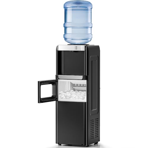 Kismile Water Cooler Dispenser with Ice Maker for 2, 3 or 5 Gallon Bottles, 33Lbs Daily Ice Making, Child Safety Lock and Energy-Saving Design for Home and Office (Black)