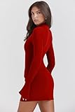 YMDUCH Women's Long Sleeve Mock Turtle Neck Bodycon Mini Tank Short Party Dress Red