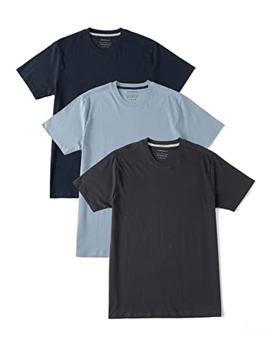 Comfneat Men's 3-Pack Lightweight T-Shirts Cotton Crew Neck Regular Fit Solid Tee (Navy+Blue+Dark Grey 3-Pack, XXL)
