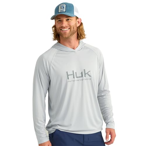 HUK Men's Standard Pursuit Vented Long Sleeve Hoodie, Fishing Shirt with Hood, Harbor Mist, X-Large