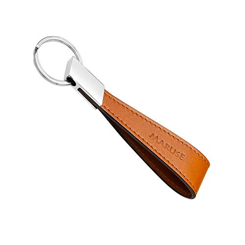Maruse Italian Leather Keychain for Men and Women, with Flat Profile Polished Metal Key Ring, Handmade in Italy, Honey