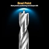 Brad Point Wood Drill Bit Set: 29Pcs HSS Drill Bit Set with Double Flutes Design for Carpenter Woodworking for Hardwood, Plywood, All Types of Wood with Index Storage Case (1/16" - 1/2")