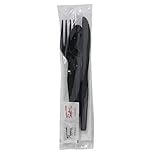 450 Plastic Cutlery Packets - Knife Fork Spoon Napkin Salt Pepper Sets | Black Plastic Silverware Sets Individually Wrapped Cutlery Kits, Plastic Utensil Cutlery Set Disposable Bulk To Go Silverware