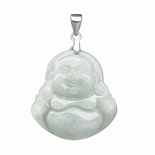 BJIMIDTI Jade Pendant Green Natural Real Buddha Necklace for Women men - Good Luck 925 Silver Chain Amulet Jewelry Gifts