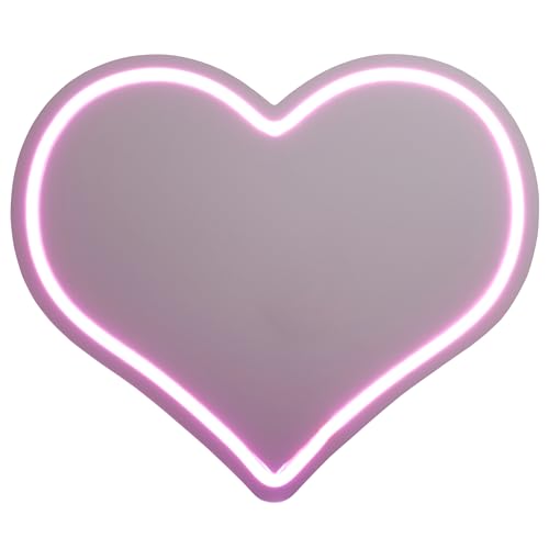 Melannco Heart Shaped Mirror with Neon LED Lights, 13x1.38x11 Inch