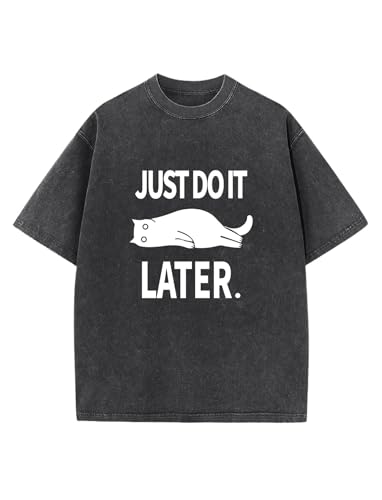 GSOU SNOW Men Oversized Graphic T Shirt Funny Cat Shirt Cotton Casual Unisex Short Sleeve Vintage Baggy Tee Shirts Washed Anime Shirts