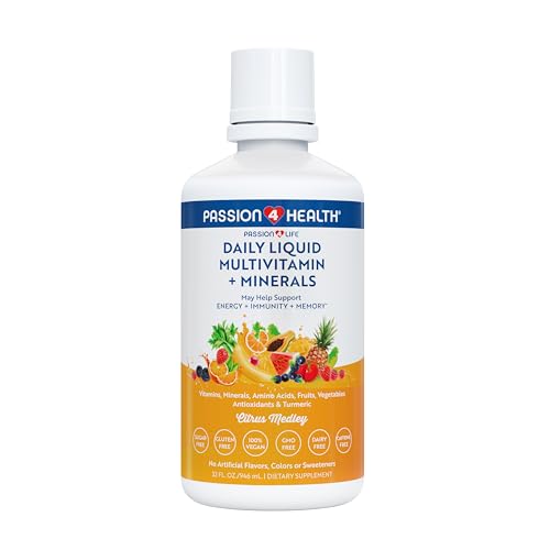 Passion 4 Life Mega Liquid Multivitamins, Trace Minerals, Amino Acids, Turmeric for Adults, Men, Women, Teens, Kids, Non-GMO, No Soy, No Dairy