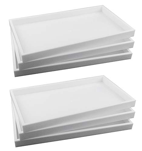 888 Display USA 6-Piece 1-Inch Deep White Full Size Plastic Stackable Jewelry Tray 14 3/4" X 8 1/4" X 1"H