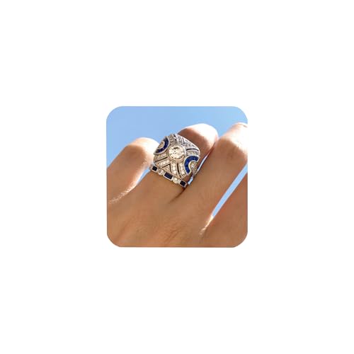 FZO 2Pcs Vintage 925 Sterling Silver Women's Ring Set Inlaid Zircon Full Diamond Ring Square Shape Luxy Sapphire Cocktail Party Ring Set For Women ST.060 (7)