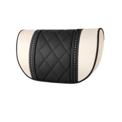 Leather Car Neck Pillow Compatible For Mercedes-Maybach S-Class Headrest Car Travel Rear Seat Support Cushion Interior Accessories(A-Beige black)