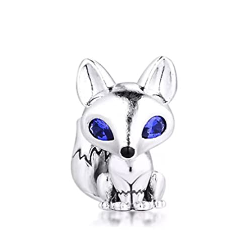 Clever Fox Blue Crystal Eyes 925 Sterling Silver Charm Bead For Pandora & Similar Charm Bracelets or Necklaces