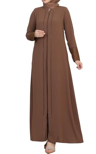 istanbul styles Women's Abaya Lace Applique Long Sleeve Floor Length Turkey Zipper Islamic Fashion