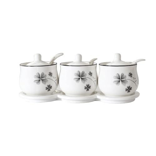 Ceramic Spice Jar with Wooden Lids, Spoons, and Wooden Tray – Nordic Style Seasoning Containers