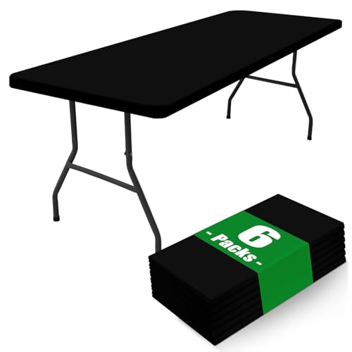 Moosfor Spandex Picnic Table Cloth 6 Pack, Elastic Fitted Tablecloths for 6 Foot Rectangle Tables, Stretch Washable Patio Table Cover for Outdoor, Camping, Banquet and Parties (Black, 30"x72")