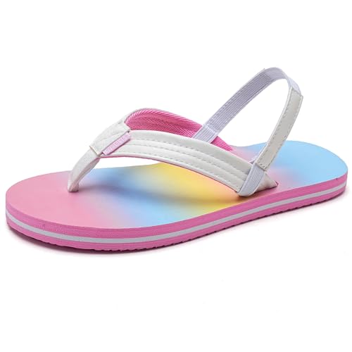 WateLves Toddler Sandals Girls Boys Flip Flops Shoes Kids Slip on Summer Sandals for Bath Shower Beach Pool (Rainbow,28/29)