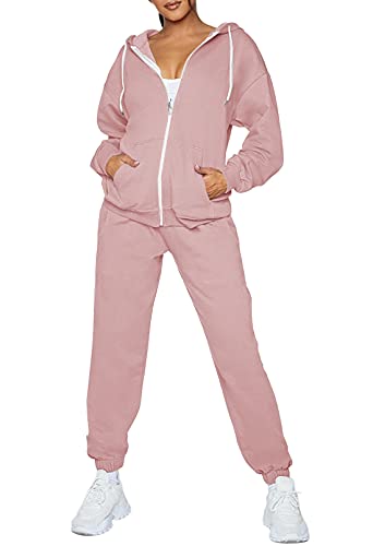 Fixmatti Women Sweat Suits with Zip up Hoodie 2 Piece Outfits Active Jogger Set Tracksuit Pink S