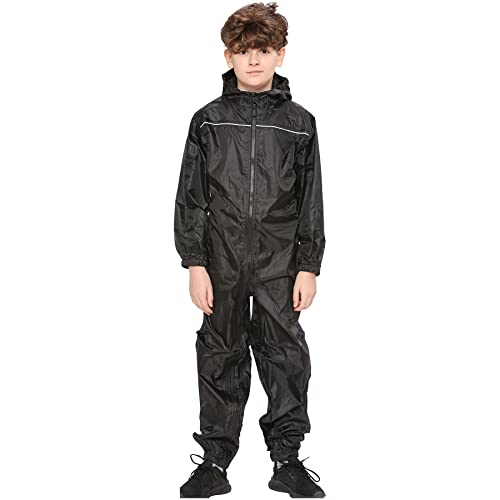 A2Z 4 Kids Girls Boys Raincoat Kids Puddle Suits Waterproof - Rainsuit 641 Black 9-10