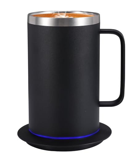 USB Cup Warme Set, 8/18 Stainless Steel Electric Heated Coffee Mug with 10H Auto Shut-Off, Self Heating Mug for Desk 17oz-Black