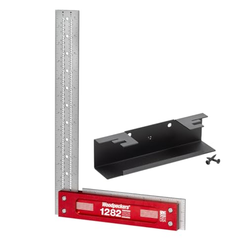 Woodpeckers Precision Woodworking Square, 12 Inch, Stainless Steel, USA Made, Feature Packed Square, Self Standing, Shoulder Lip, Scribing Notches