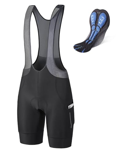 baleaf Men's Cycling Bib Shorts 4D Padded, Road Bike Cycling Bibs Biking Bicycle Shorts Gel Pockets UPF50+ Black XL