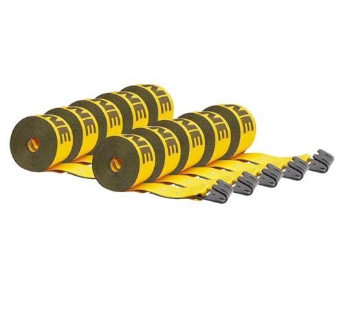 Mytee Products Kinedyne Winch Straps 4" x 30' Gold Heavy Duty Tie Down w/Flat Hooks WLL# 5400 lbs | 4 Inch Cargo Control for Flatbed Truck Utility Trailer (10 Pack)