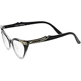 zeroUV Blue Light Blocking Vintage Cat Eye Glasses for Women UV400 Embellished with Rhinestones, 50s Rockabilly Accessories 51mm (Black-Fade)