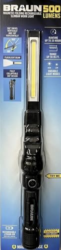 Generic Braun 500 Lumen LED Rechargeable Magnetic Handheld Foldable Slim Bar Work Light, 16, Black
