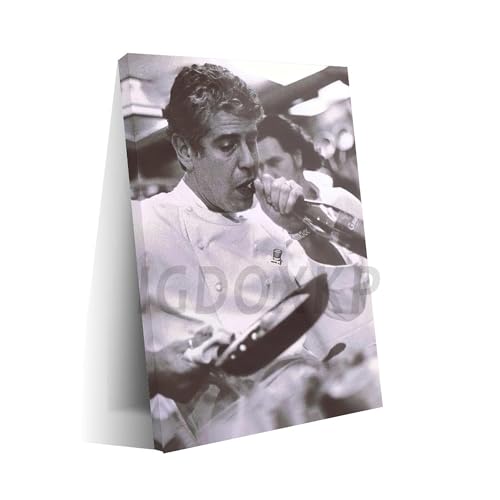 Vintage Anthony Bourdain Poster - Cooking and Opening Beer Canvas Painting Wall Art for Living Room Bedroom Decor - 12x18inch(30x45cm) Frame-Style