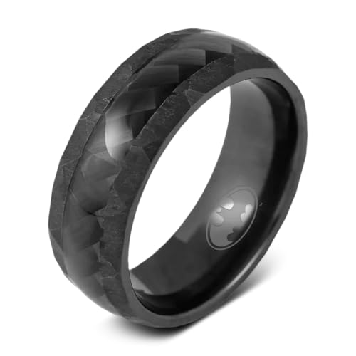 Manly Bands DC Multiverse Mens Wedding Bands | DC Comics Batman Ring for Men | Carbon Fiber Inlay with The Batman Engraving | Officially Licensed Collection | Sizes 5-17 | 8mm Width