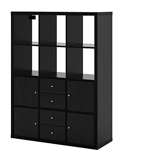 IKEA KALLAX Shelving Unit with 6 Inserts, 112x147 cm, Black-Brown