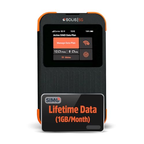 SIMO Solis 5G WiFi Mobile Hotspot Device, Portable WiFi for Travel in 140+ Countries, No SIM Card, No Contract Required, Multi-Carrier Network, 16 Devices, 1GB/Month Lifetime Data