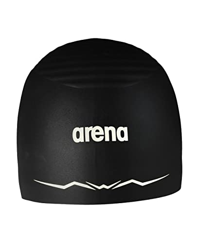 Arena Silicone Racing Swim Cap Men and Women Aquaforce Wave Hydrodynamic Performance Competitive Intensive Swimming, Black, Medium