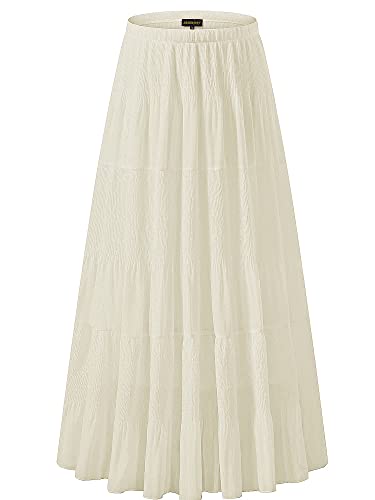 NASHALYLY Women's Chiffon Elastic High Waist Pleated A-Line Flared Maxi Skirts?Perfectly Pale,S?