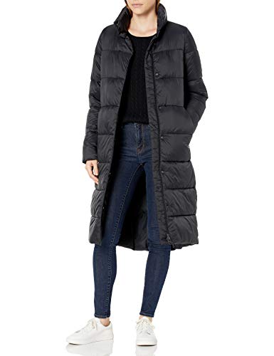 Amazon Essentials Women's Lightweight Full-Zip Water-Resistant Long Cocoon Puffer Winter Coat, Black, Large