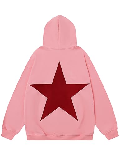 Aelfric Eden Pink Star Graphic Hoodies for Men Y2k Hoodies Oversized Sweatshirt Hip Hop Streetwear Pullover Tops