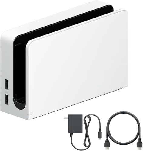 TV Dock Station for Switch and OLED - 3 in 1 Replacement TV Base Docking Station Set with Ethernet LAN Port, Charger, HDMI Cable Accessories (White)